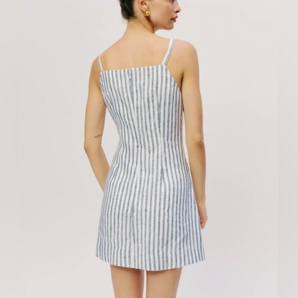 NEW Reformation Phillipa Linen Mini Dress in Antibes Stripe Blue White | size 4 - Picture 5 of 12